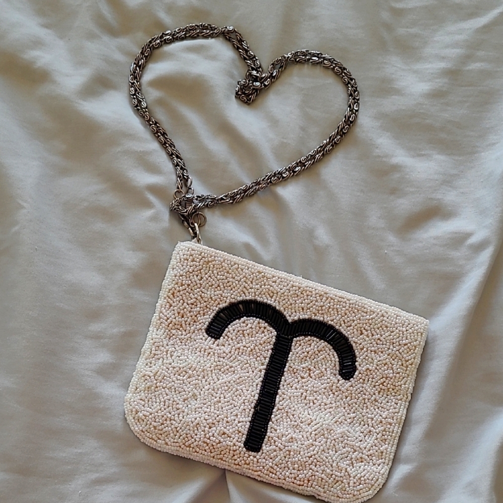♈️ Elegant Cream Beaded Clutch - Aries Zodiac